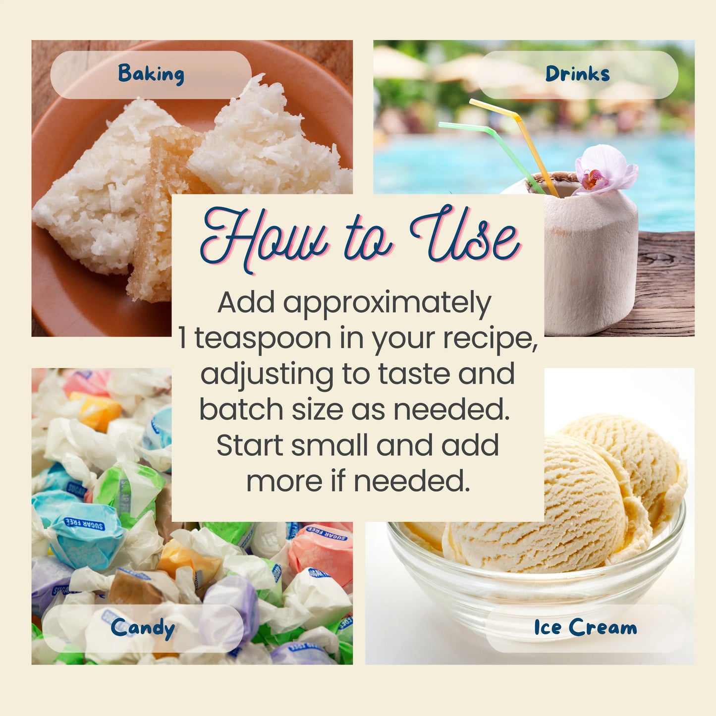 coconut extract for baking, drinks, ice cream and candy
