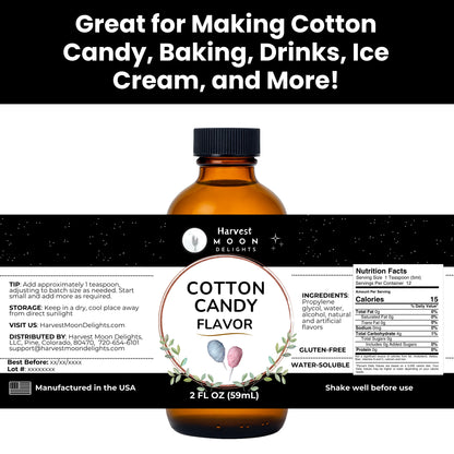 Bottle of Cotton Candy Flavor with label and text on a white background