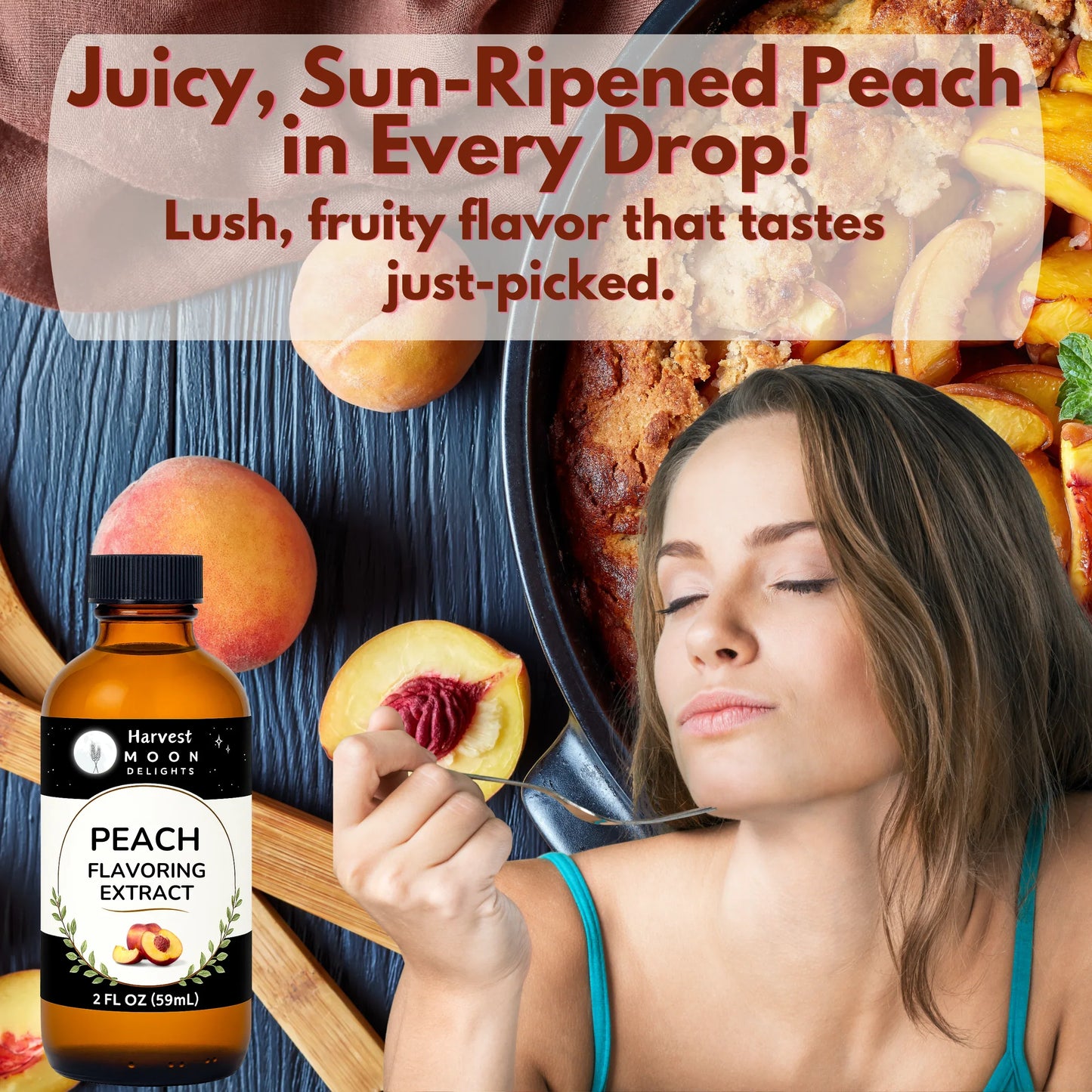 woman tasting peach flavor 
