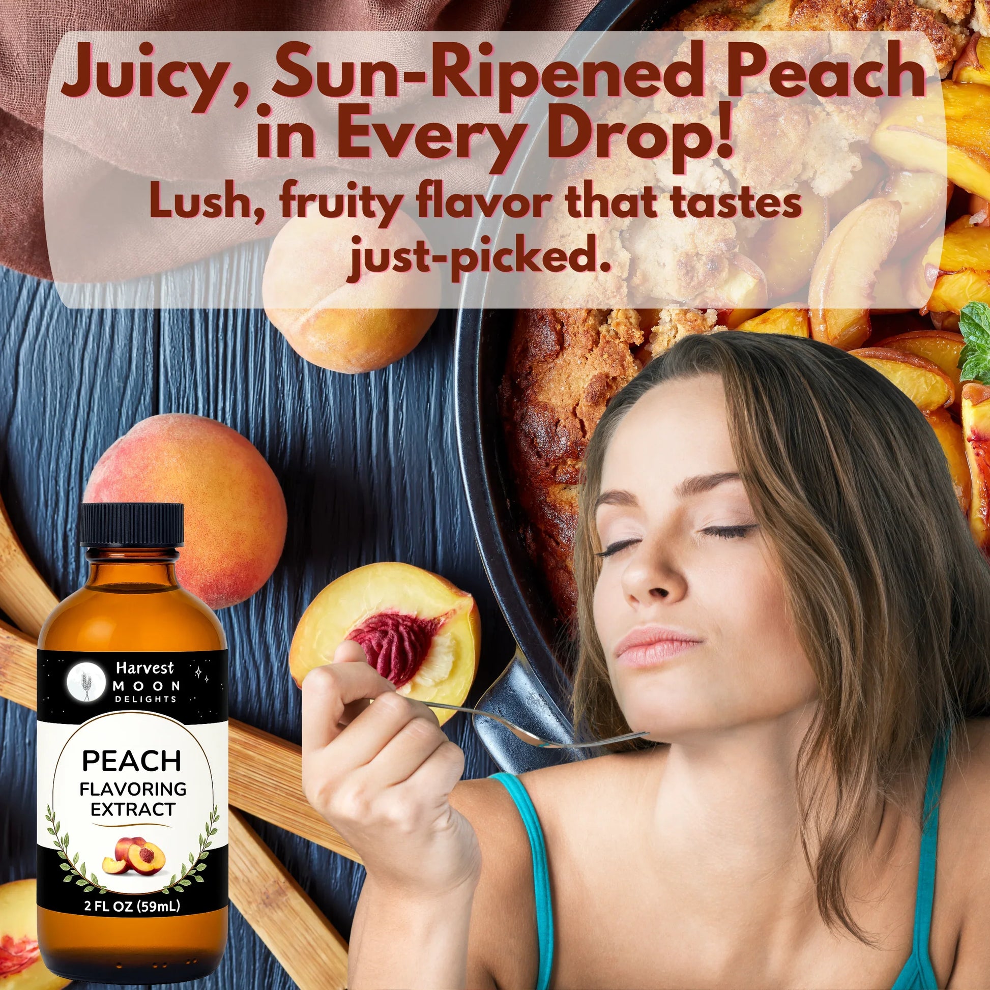woman tasting peach flavor 
