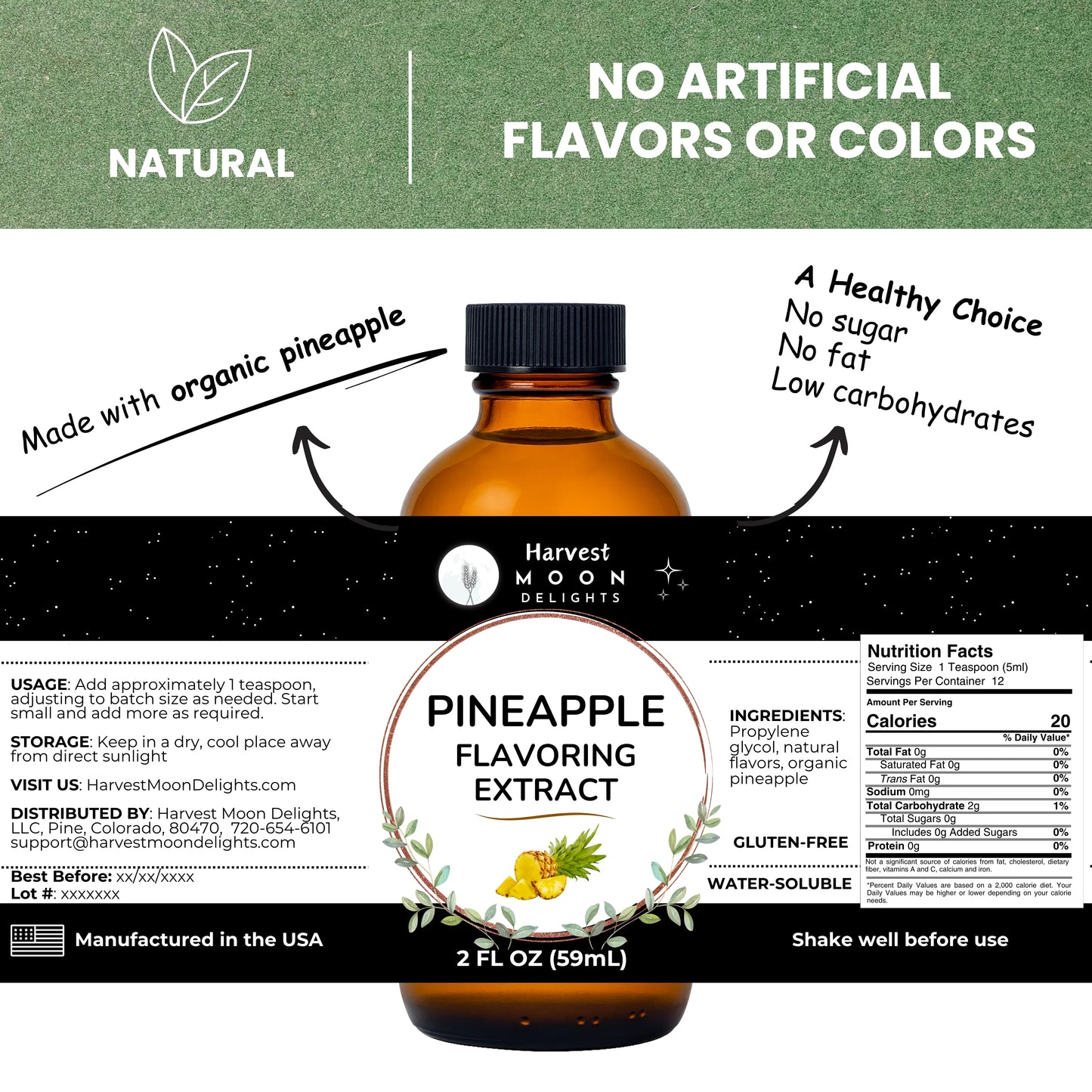 Pineapple extract bottle with label on a white background