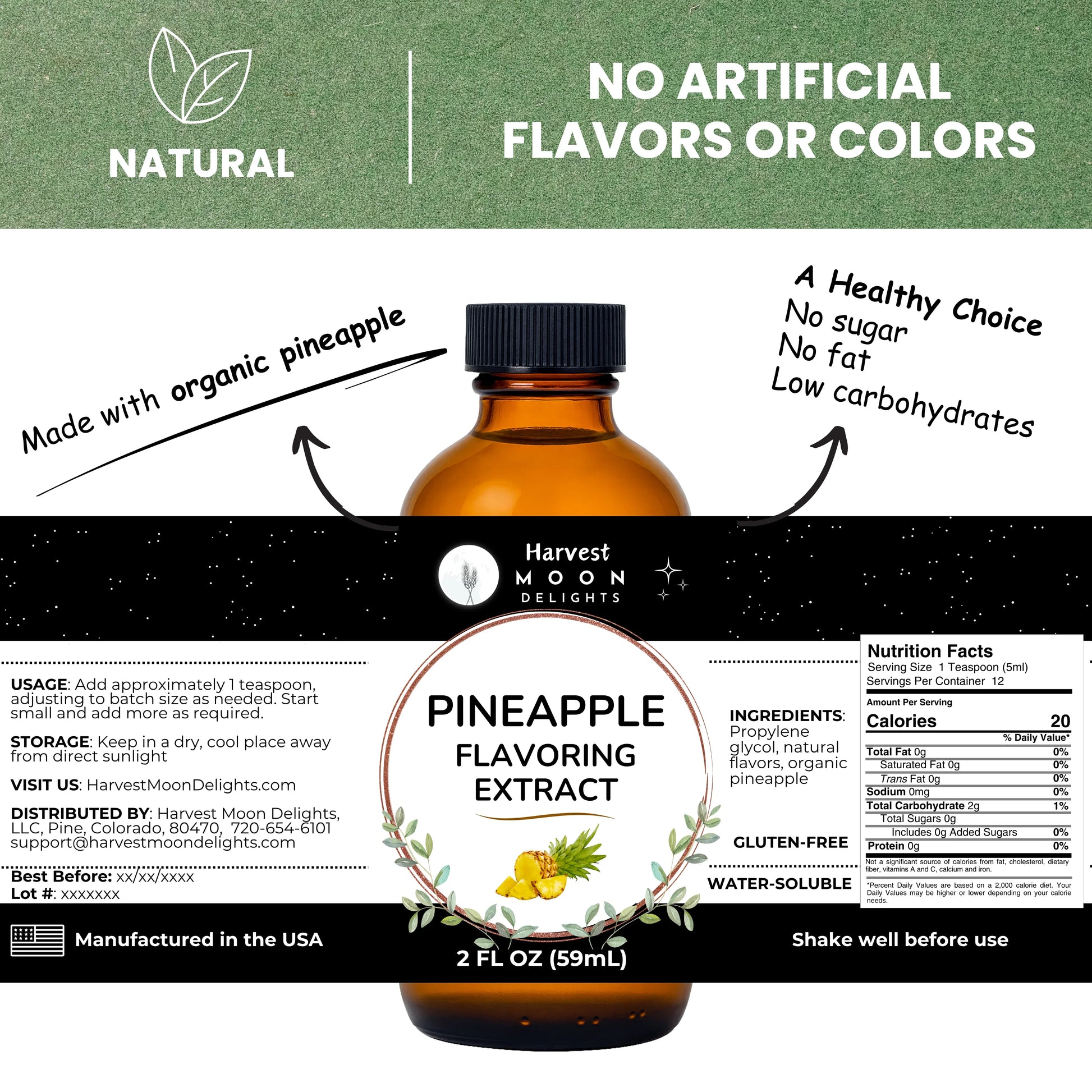 Pineapple extract bottle with label on a white background