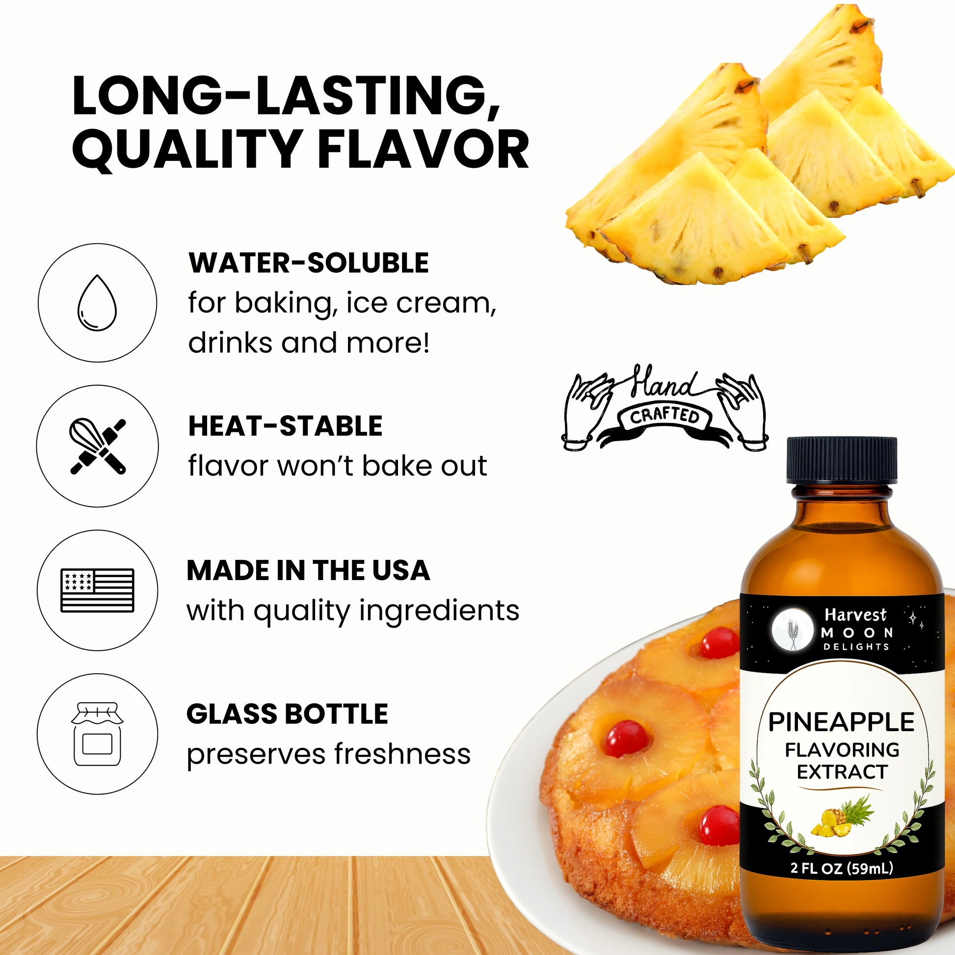 water soluble pineapple extract bottle with product features on a white background